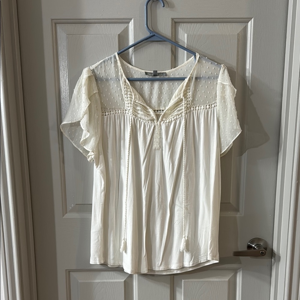 Daniel Rainn Cream Flutter Sleeve Smocked Blouse
